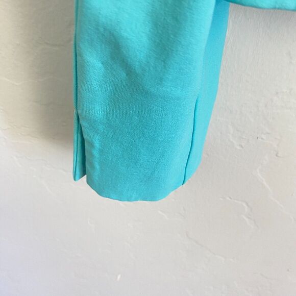 Nina McLemore Turquoise Blazer Jacket Women Size 8 Open Front Stretch - Picture 14 of 15